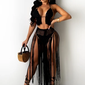 Good Quality 2 Pieces Set Crochet Cover up Beachwear Crochet Clothing Women Adults Print Bikinis for Women Women Bikini Support