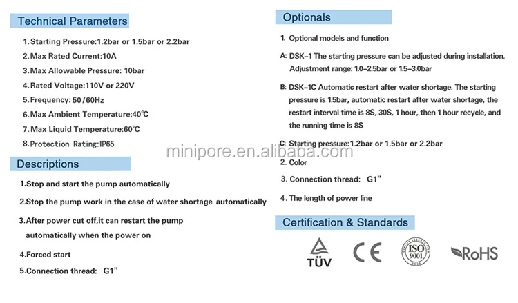 Pump flow controller industrial reverse osmosis controller water pump electronic pressure switch