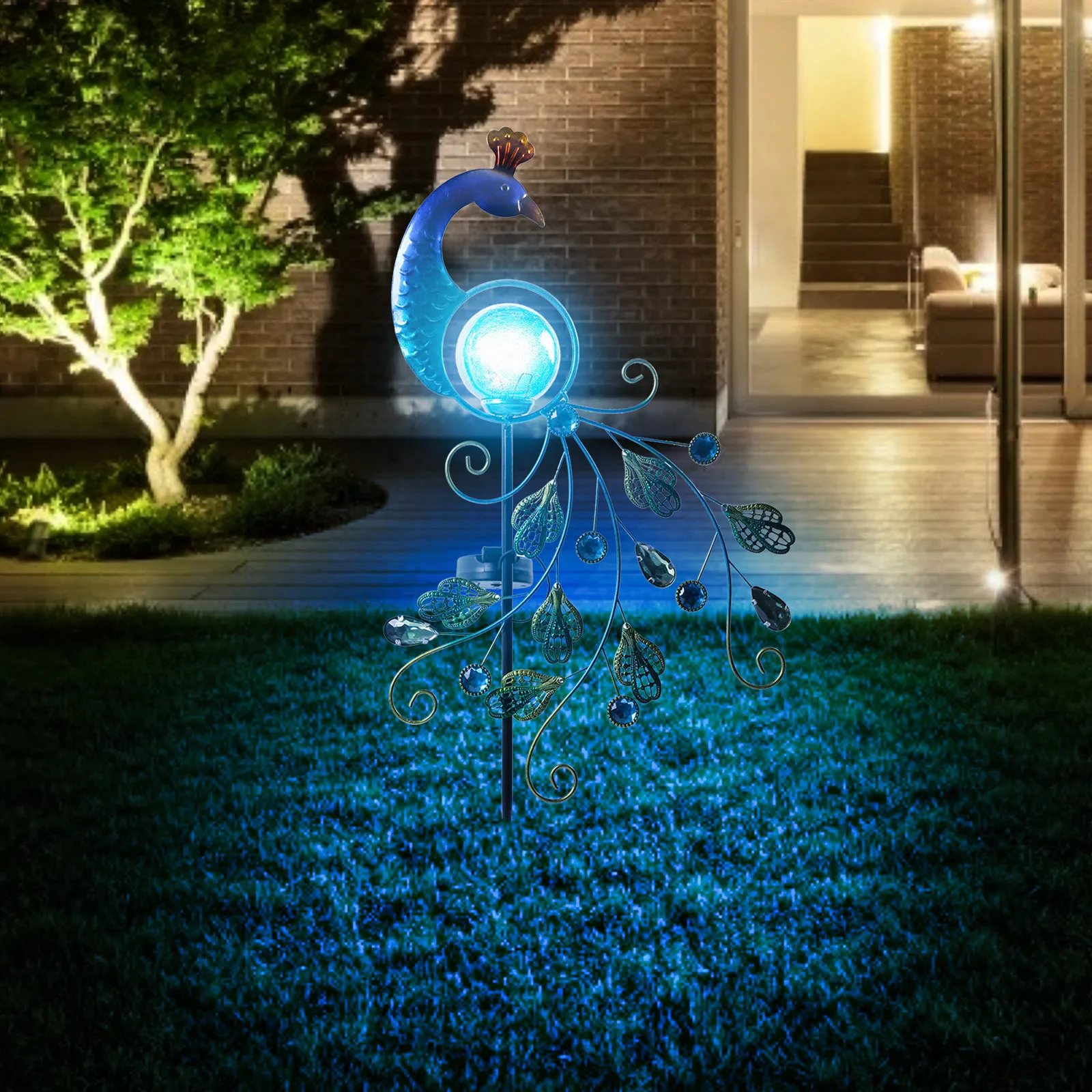 2021 Metal Colorful Peacock Solar Lights Stake Garden Waterproof Landscape  Outdoor Lights Accessories Gaeden Light, image size:1600x1600