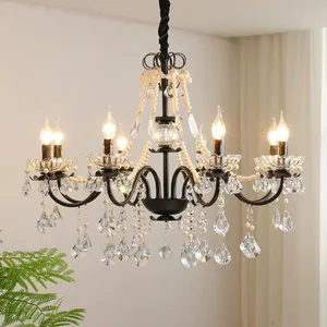 Elegant Lighting French Classical Vintage Black Crystal Candle Chandelier Luxury Retro Dining Room