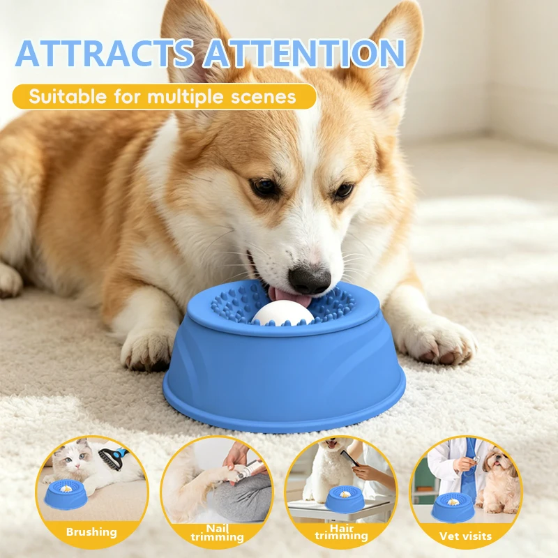 Eco-friendly Silicone Indoor Slow Feeder Licking Bowl with Rolling Ball for Cats & Dogs Slow Pet Eating Easy Clean