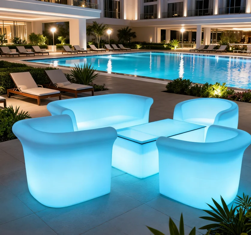 Modern IP65 Waterproof Outdoor Furniture New Style LED Party Table Light Inside Garden Sets Bar Table and Chair Set