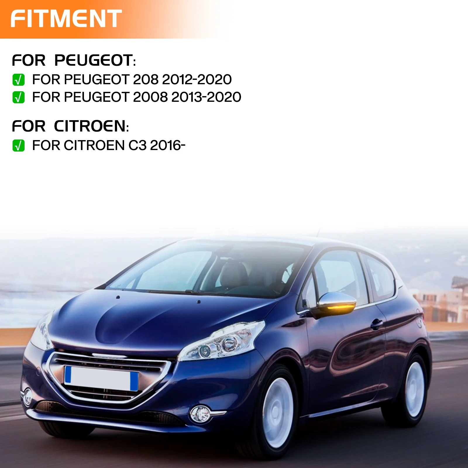 208 LED Mirror Side Indicator Sequential Turn Signals Lights for Peugeot 208 2008 Citroen C3 C4 Rearview Dynamic Blinker Lamps