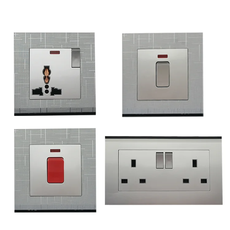 VNX Luxury Uk Electrical Wall Socket Double 13a Multi Switched Socket Silver Brush Meteor Rain Series Wall Switch Socket