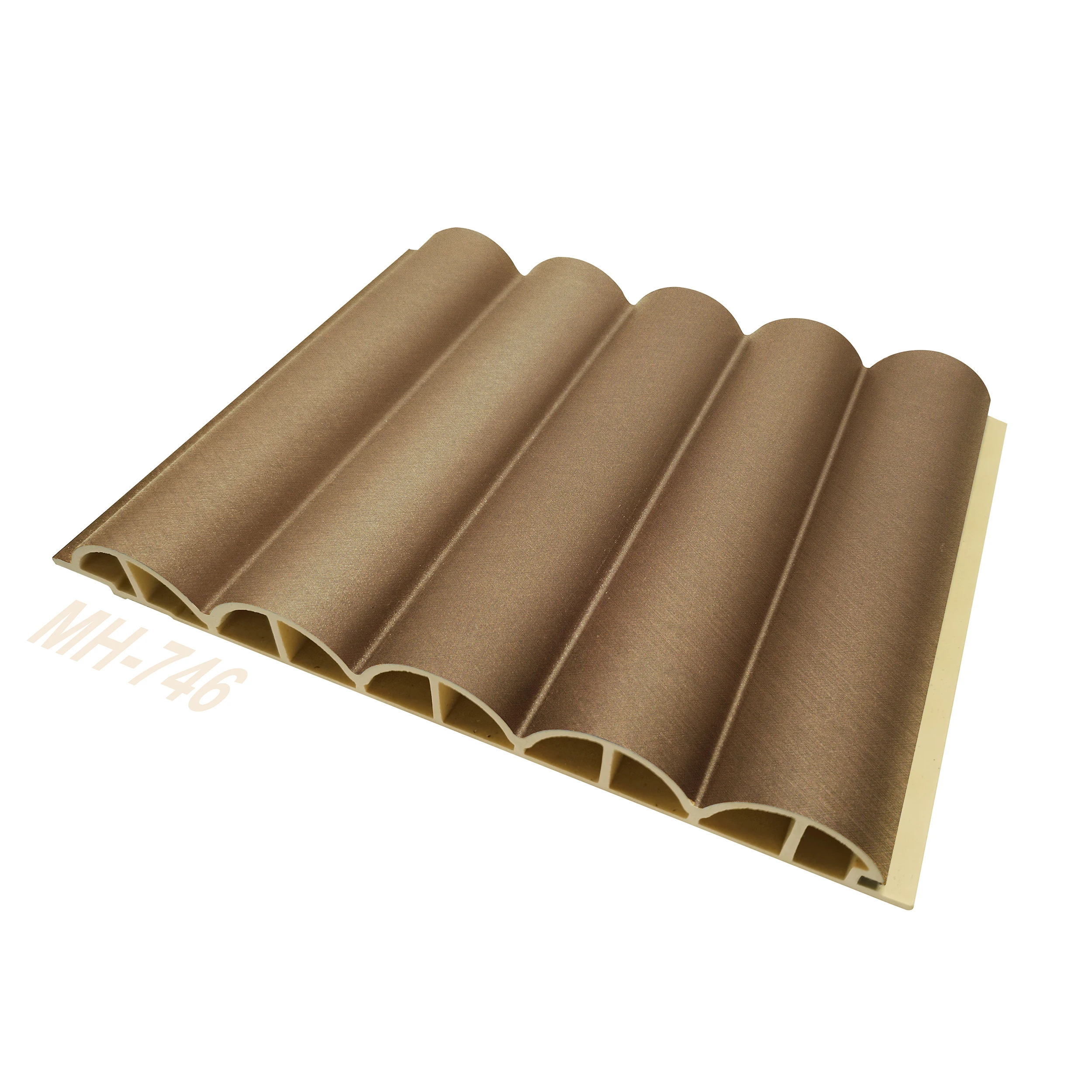 Latest Metal Color Interior Decoration WPC Bamboo Fiber Rounded Fluted Wallboard Metal Look Decor 3D Round Great Wall Panel