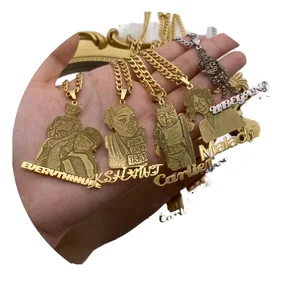 Customized Character Image Engraved Text Stainless Steel Gold-plated Necklace Pendant