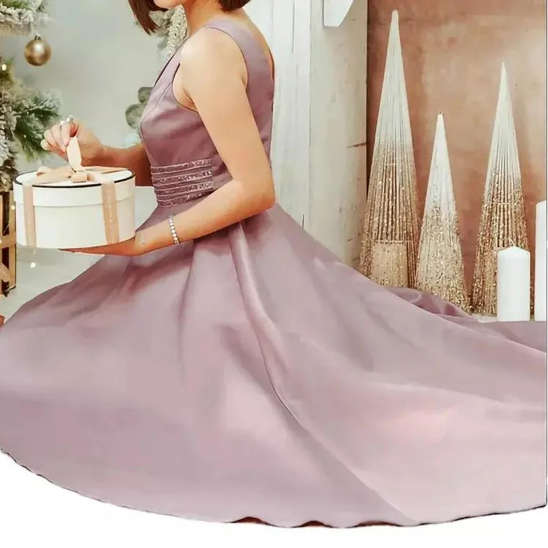Oem Custom Womans Evening Dresses Sequin Waist High Low Satim Wed Dress Elegant Long Dresses Women