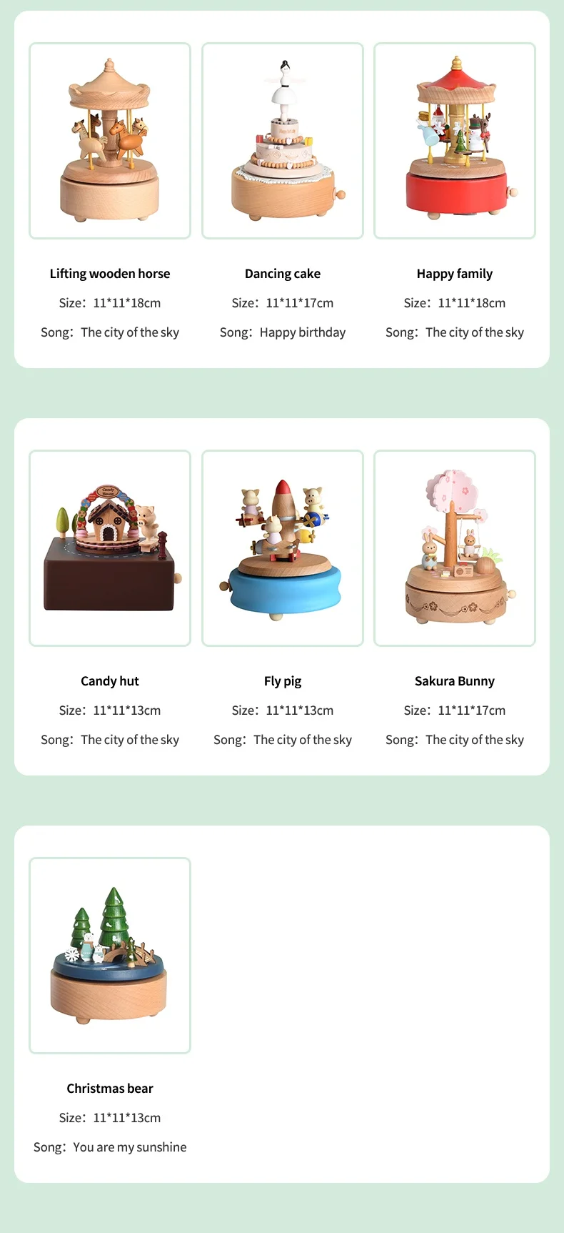 Creative Popular Fun Lovely Toy Movable Wooden Customized Carousel