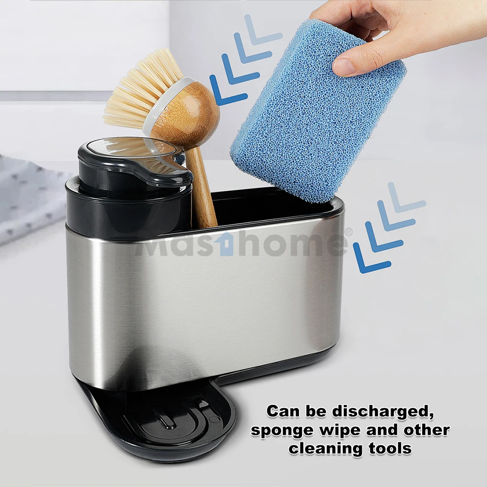 Masthome Stainless Steel Tidy Sink Organizer Kitchen Soap Pump and Sink Caddy