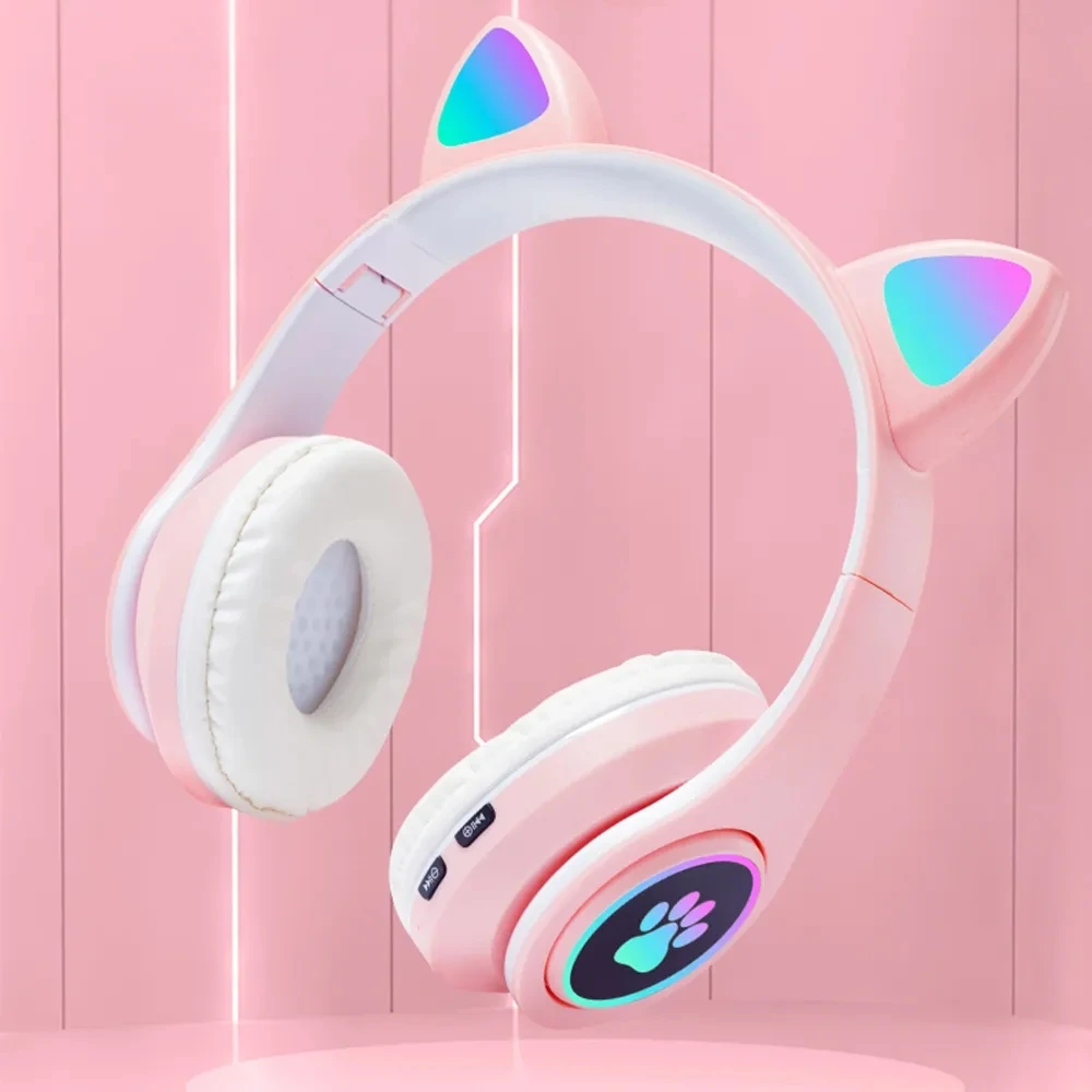 B39 Cute Mic Flash Light LED Stereo Gaming Blue Tooth Headset Music Kids  Girl Wireless Cat Ear Headphones for Kids, image size:1000x1000