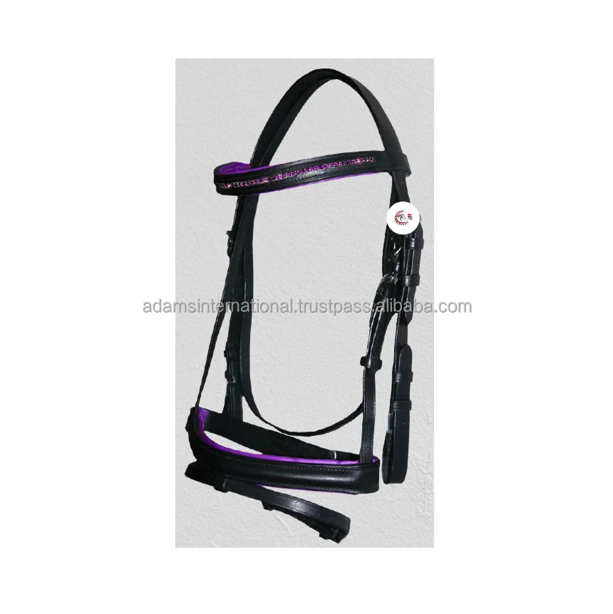 Purple Crystal Leather Horse Bridle Brow-band All Size Free Shipping 