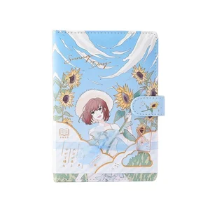32k kawaii Sunflower Sunny Day PU leather Notebook color page with Magnetic for students