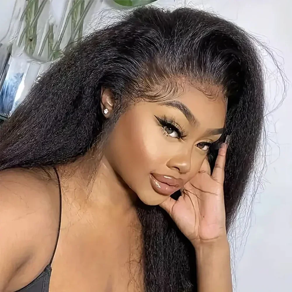 360 Full Lace Frontal Echthaar Perücke Kinky Straight Natürlicher Look_voghion.com