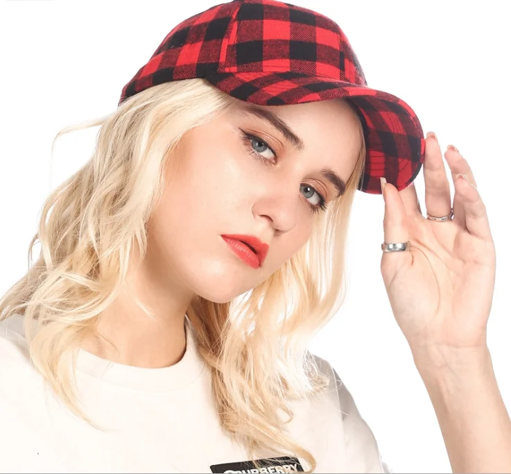 red plaid ball cap