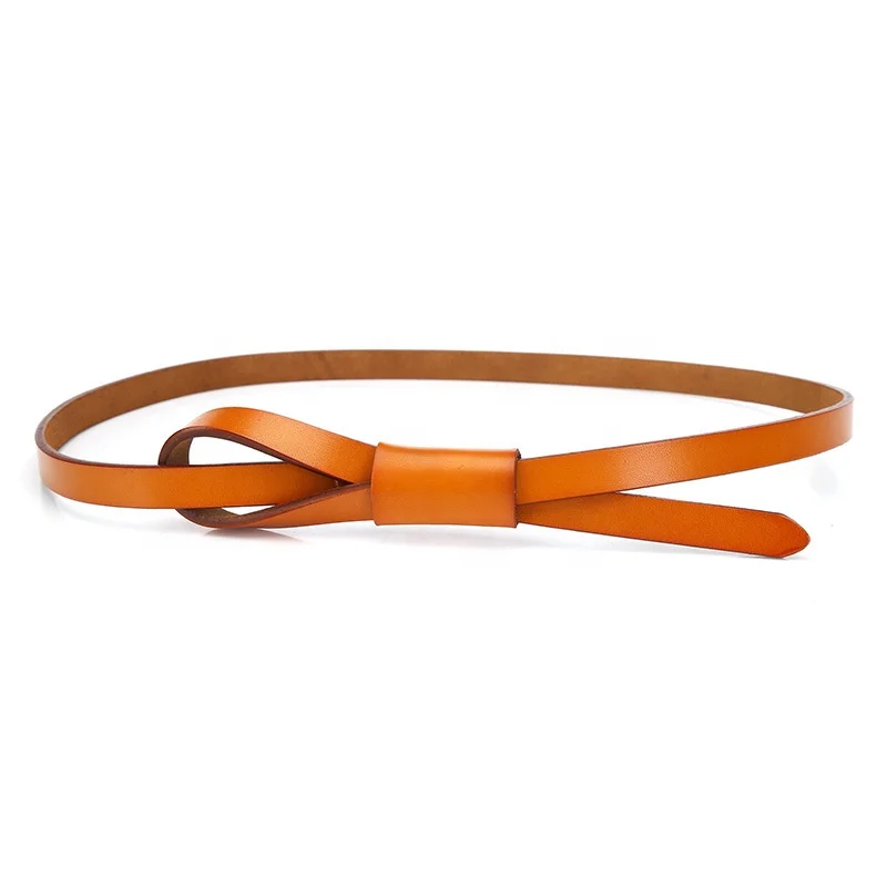 Custom Colors Metal Free Thin Stylish Knot Ladies Cowhide Waistband Women Leather Belt for Dress