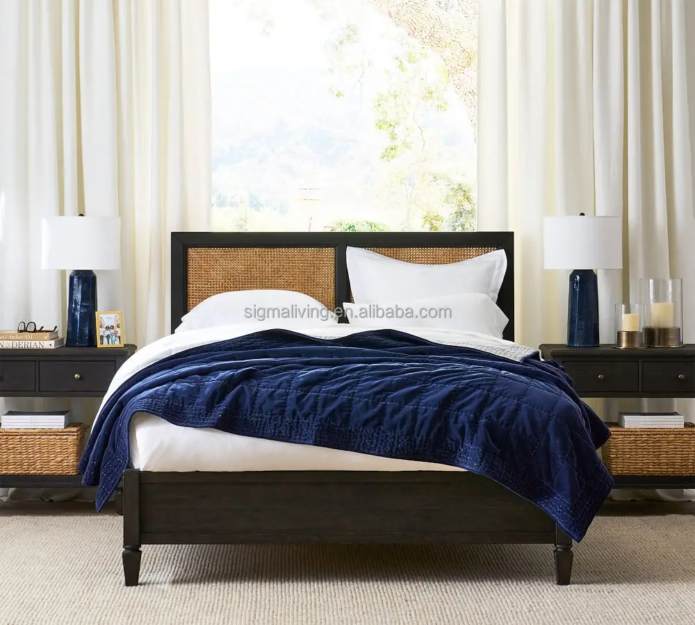 King Bed indoor furniture bedroom sets fabric cane bed