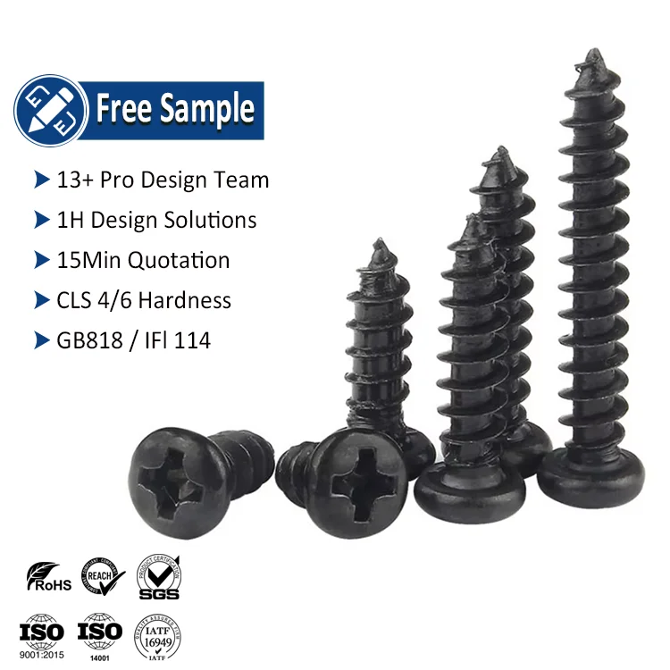M1 M1.2 M1.4 M1.5 M1.6 M1.7 M2 M2.8 M3 M3.5 M4 Steel Black Pan Head Phillips PA Self Tapping Electronic Small Micro Screw
