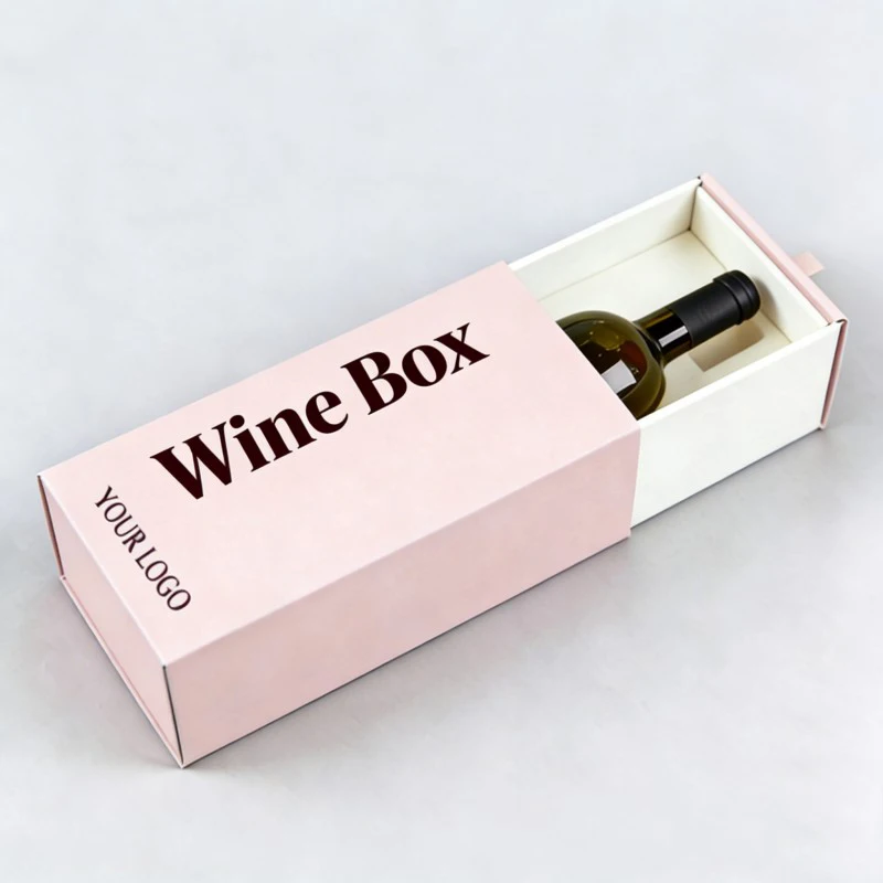 Scatola a cassetto con logo personalizzato stampato, rivestimento UV, realizzata con materiali riciclati in cartone, imballaggio premium per bottiglie di vino e whisky, scatola regalo in carta