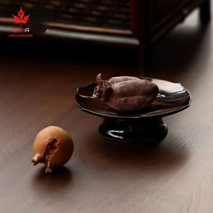 Traditional Chinese Lacquerware High Fruit Plate Small Inner Porcelain Art Tea Dim Sum Dried Fruit Bowl Premium Lacquerware
