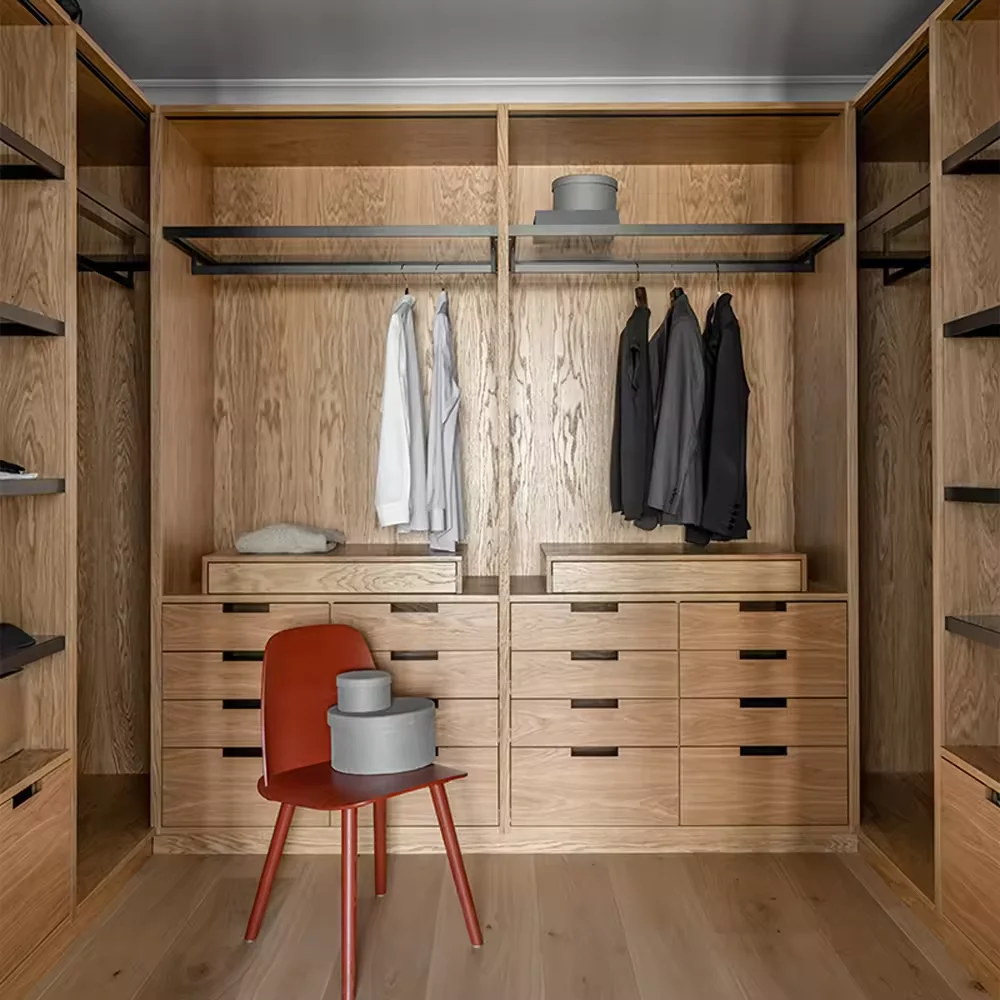 High Quality Melamine Finish Wardrobe Custom Wooden Closet Walk In Closet Big Room Brown Mirrored Bedroom Furniture Wardrobe