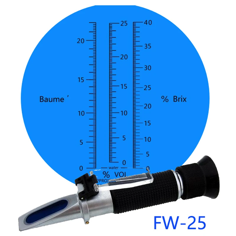 
 Рефрактометр спирта и Брикса 0-25% VOL 0-40% BRIX 0-25 Be  
