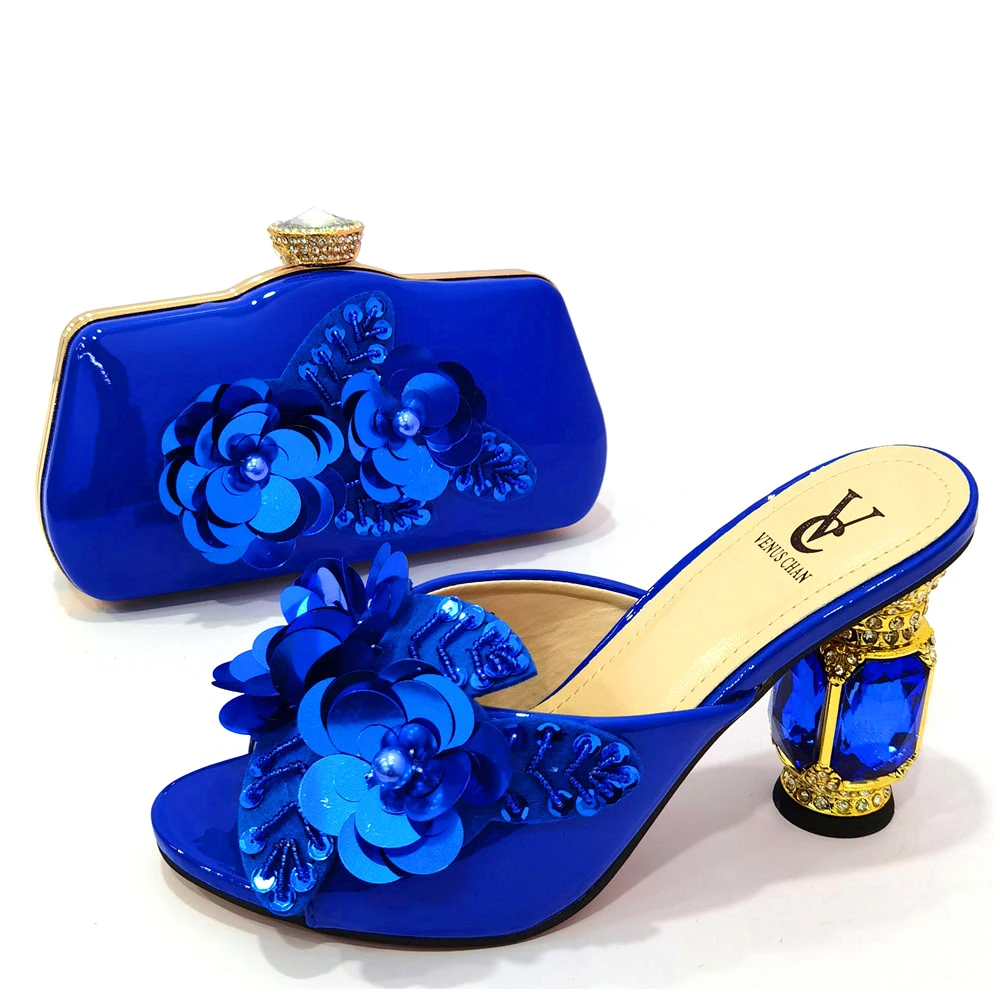 Flower Style Italian Shoes Matching Bag Set High Quality Women Wedding Shoes And Bag Set For 8601