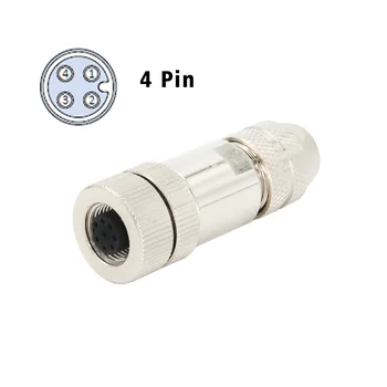KRONZ Woman M12 Field-wirable Assembly Connector Straight 4 Pin A Code Circular Gold-plated Metal M12 Female Connectors