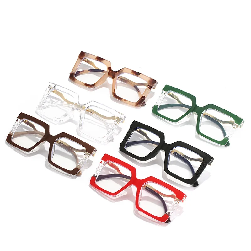 Tr90 Square Eyeglasses Women Oversized Flat Lens Glasses Frames Men Big  Vintage Spectacles Frames Eyewear Spring Leg