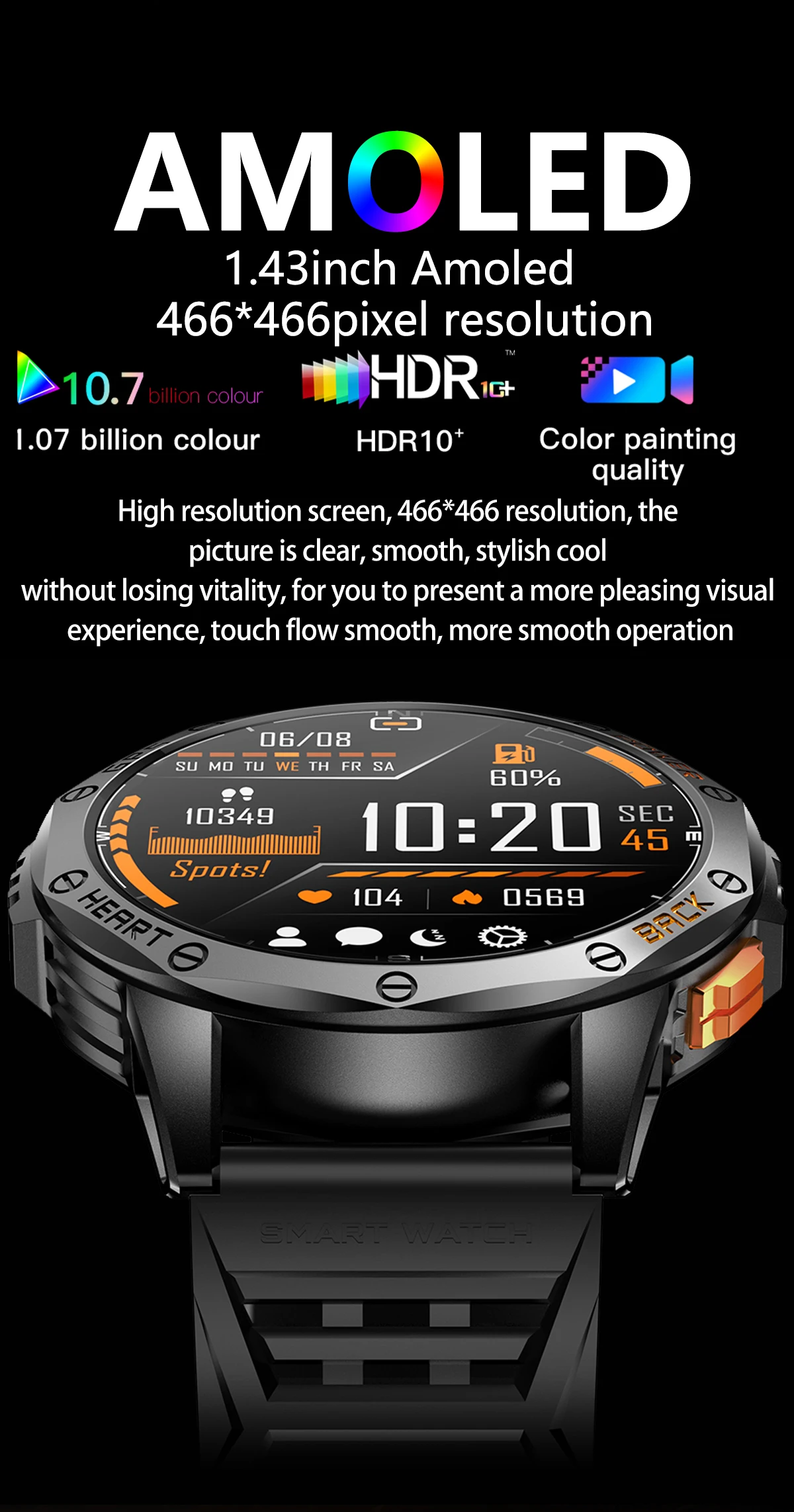 Outdoor K67 Smartwatch - GPS, Touch Screen, IP68 Waterproof