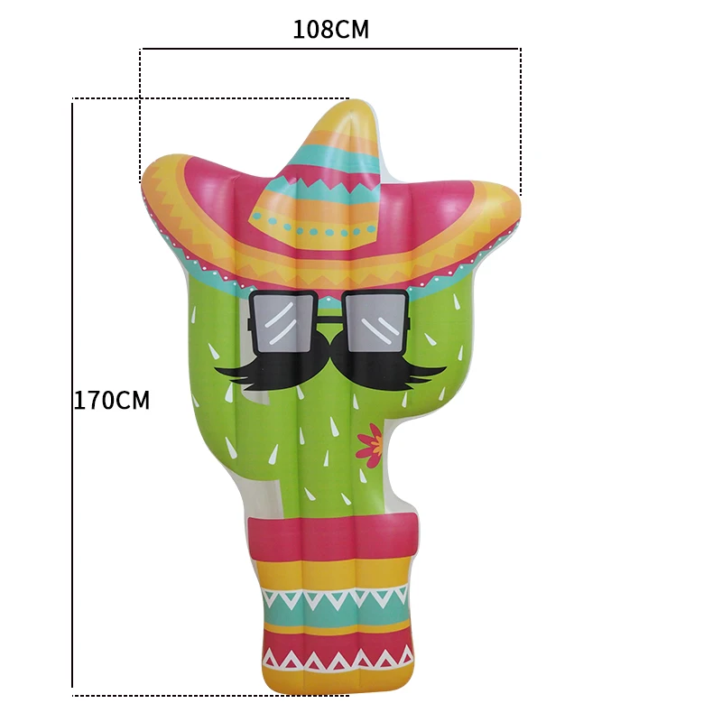 Large Durable Swimming Floating Bed Water-Proof Air Cushion with Funny Mustache Cactus Summer Water Toys Floating Pool Bed