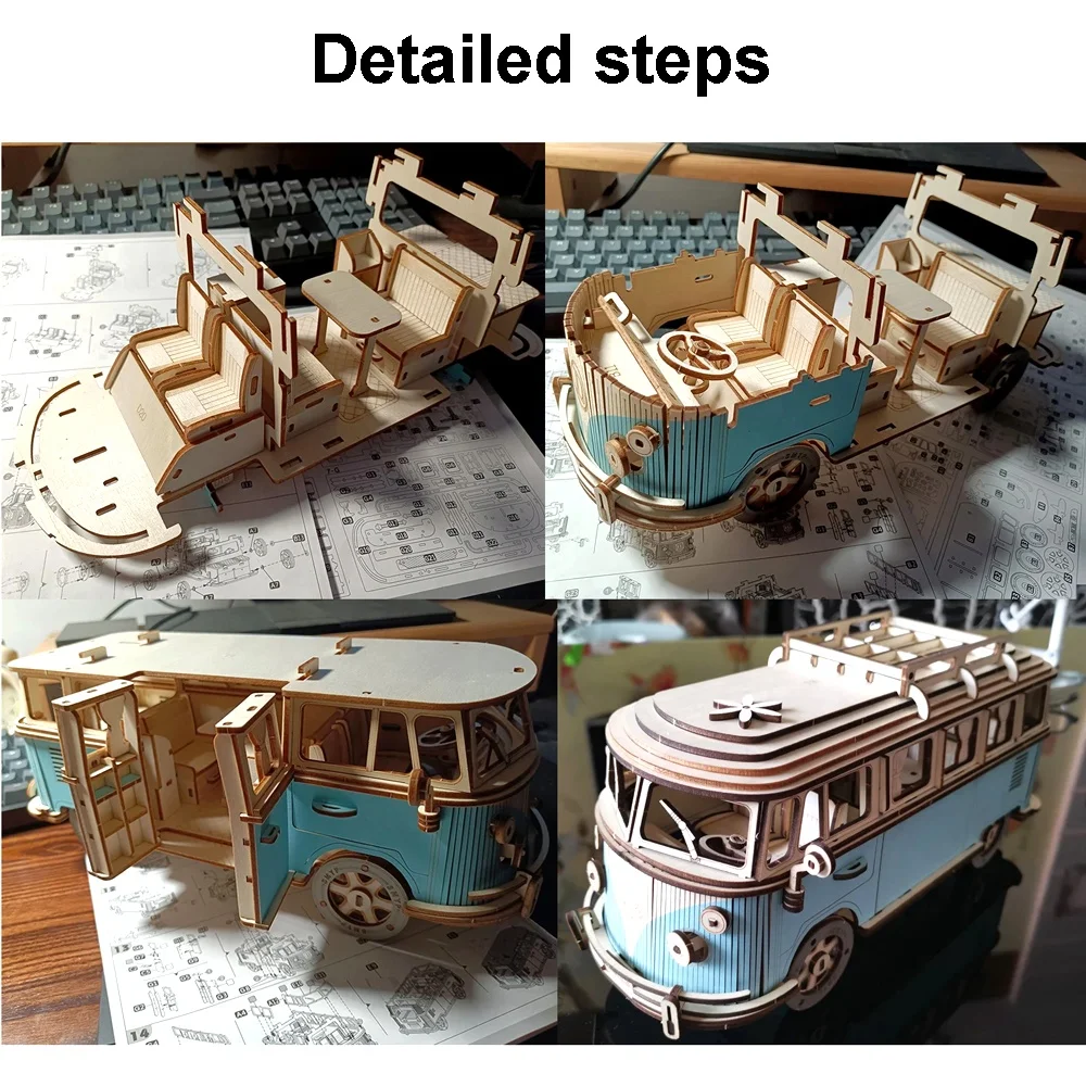 226pcs European Style Camper Van 3D Wooden Puzzle Toy