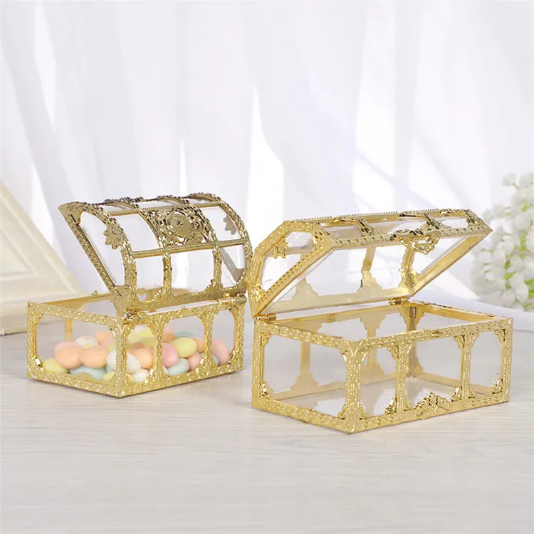 Transparent Plastic Gold Silver Treasure Chest Candy Packaging Box 