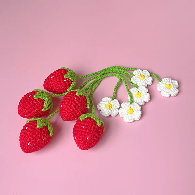 2 Cute strawberry car authentic pendant crochet strawberry car rearview mirror decoration