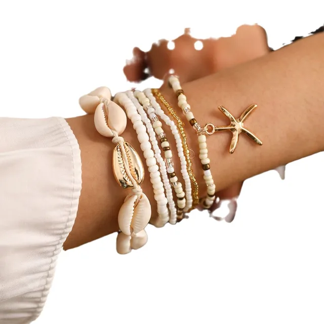 2024 Wholesale Hot-Selling Bohemian Beach Style Bracelet Set Summer Beach Starfish Bangle Beaded Bracelets For Women