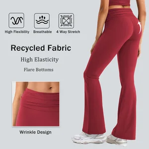 New Activewear Workout Flare Bottoms Tummy Control Breathable Four-Way Stretch Wrinkle Printed logo High Waist Girl Yoga Legging