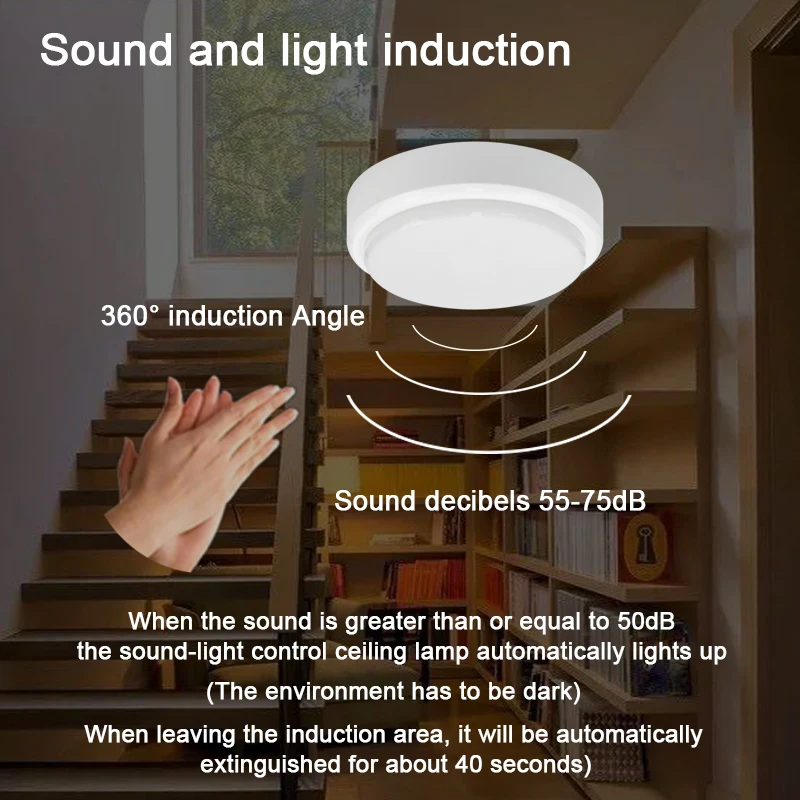 220V Smart Pir Motion Sensor Ceiling Light Sound Induction Ceiling Mount LED Panel Light for Living Room Hallway Lighting