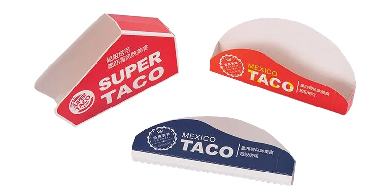 Taco Box Paper Custom Disposable Takeout Food Paper Boxes Tacos Packaging Holder ...