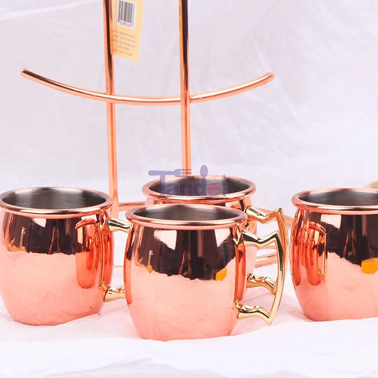 
 Московский мюл, кружка 60 мл, медные позолоченные мини мюли, медные кружки, набор из 4 шт.  
