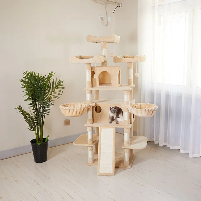 Factory Supply Large Size Pet Cat Climbing Tree Cat Trees & Scratcher Condo House Toys Multi layer Fun Platform Tower Furnitures