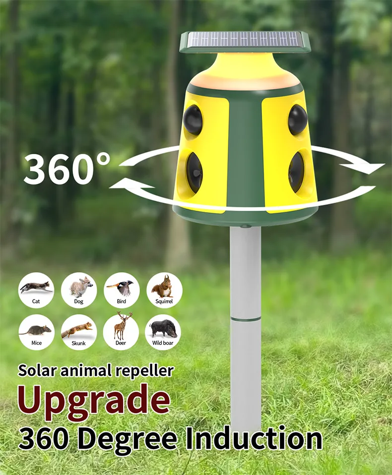 SAIJZEK OEM New arrival solar powered ultrasonic dog cat monkey rodent insects snake mouse rats mole  bird repeller details