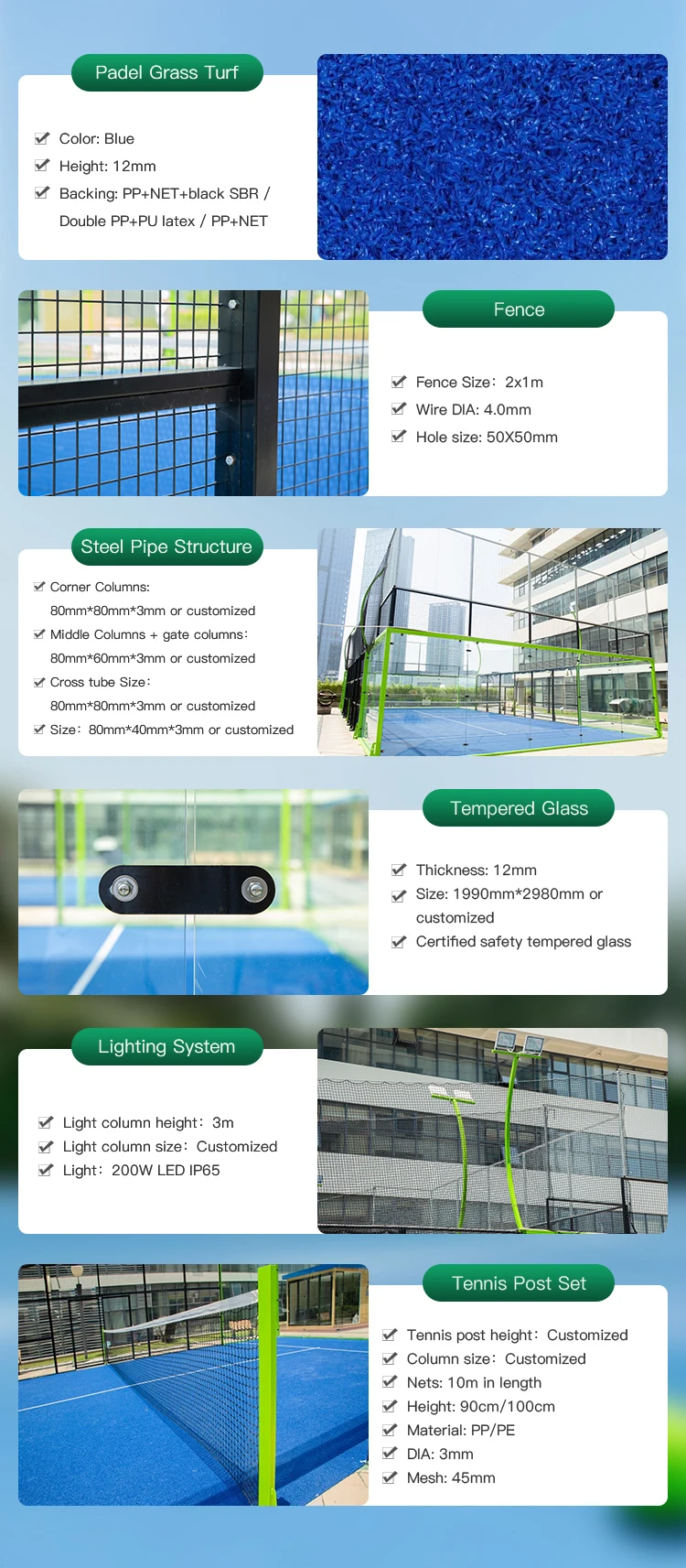 LDK Single Padel Court Indoor/outdoor Panorama Paddle Court Turnkey Padel Hall Solutions