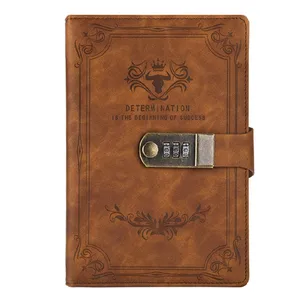 Emboss Logo Case Bound Lined Page Vegan Leather Notebook Diary Notebook With Lock Hot Sale Custom Design PU Leather Gift FSC