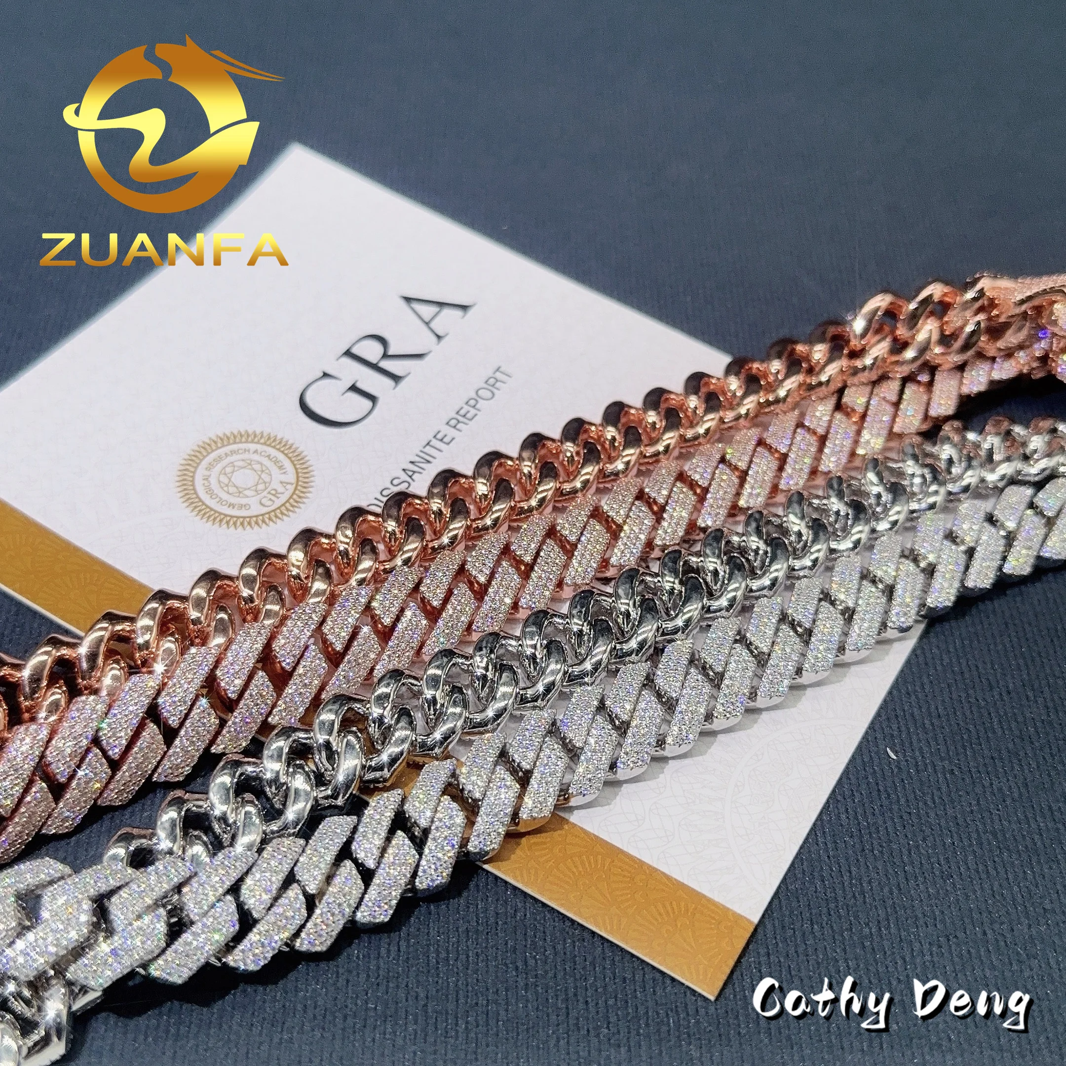 High Quality Row 15MM Solid 925 Silver Moissanite Hip Hop