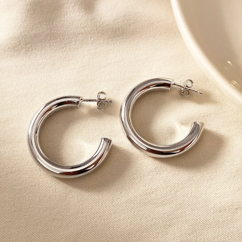 Statement Hollow Pvd 18k Gold Plated Stainless Steel Big Small Tube Hoop Stud Earrings Women Non