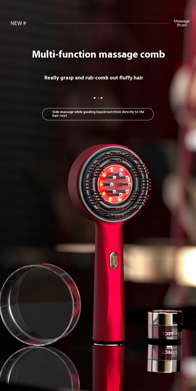 Vibration Massage Heating 3 in 1 Multi Functional Red Light Portable Hair Oil Applicator Electric Head Scalp Massage Comb Brush