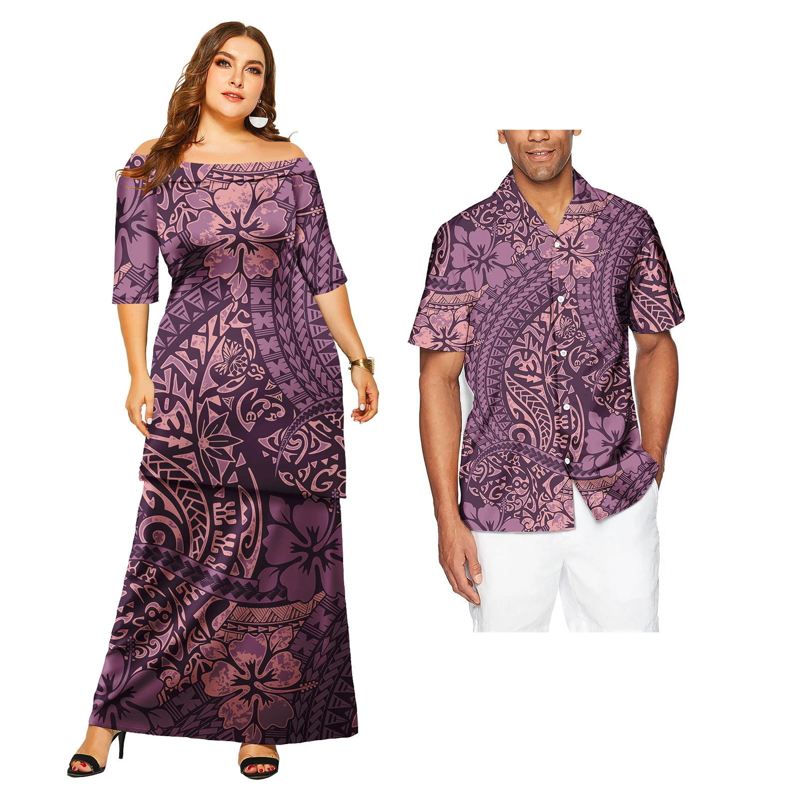 Couples Outfit Sets Samoa Tribal Polynesian Ladies Dress and Men's