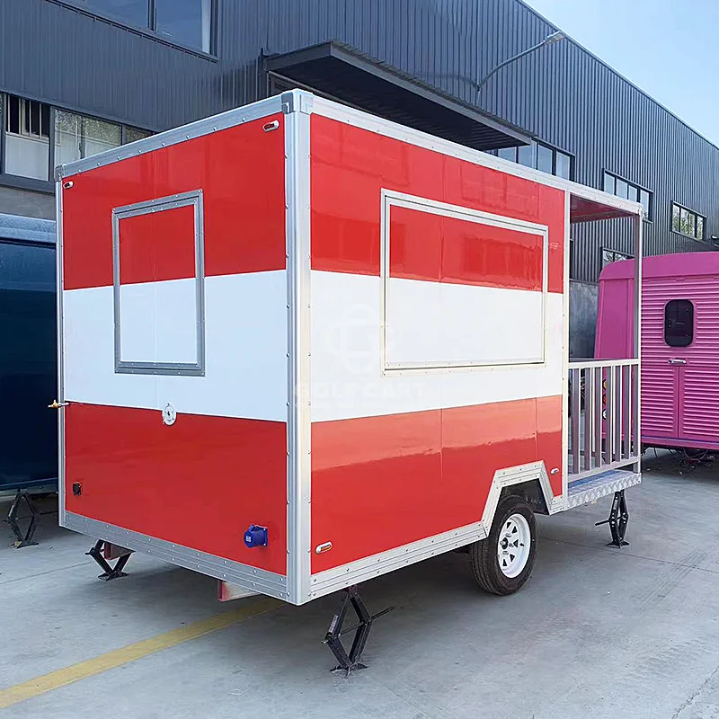 Snack Trailer Mobile Snack Pizza Fast Food Truck Stainless Steel Catering Concession Coffee BBQ Food Trailer With PorchFor Sale