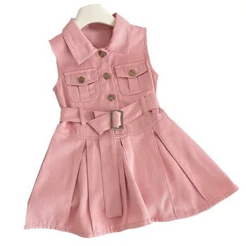 2024 baby girl dress summer new style sleeveless high-end fashionable and stylish girls baby soft denim princess dress