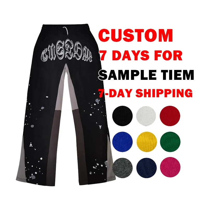 Custom 3D Puff Mens Stack Pants French Terry Baggy Stacked Flare Sweat Pants Men High Quality Casual Stacked Jogger Pants