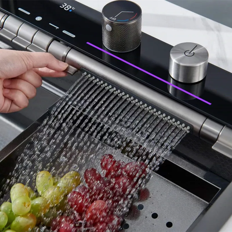 Multifunctional Smart Stainless Steel Nano Step Honeycomb Sink Kitchen Temperature Display Piano Key Waterfall Kitchen Sink Sets